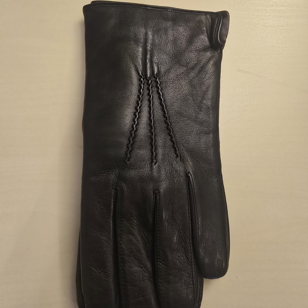 BNY Black Lamb Skin Leather & Rabbit Hair Fur Gloves Size 10 Made In Italy